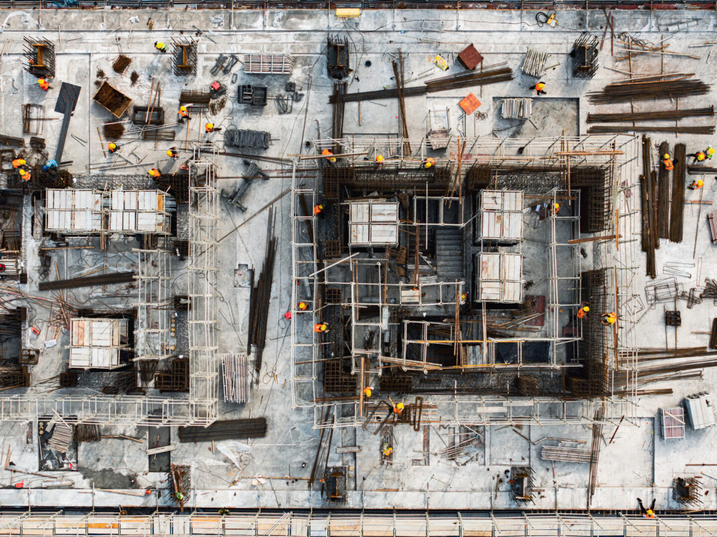 Drone Point View of Workers Working on Construction Site / Hangzhou, China